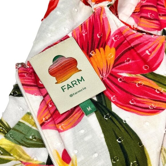 FARM RIO Cashew Floral Tiered Midi Dress Sz.M White Ruffle Garden Tropical - Picture 6 of 15